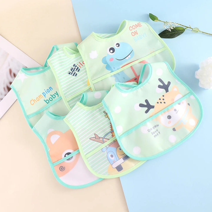 Five soft silicone adjustable baby bibs, waterproof and easy to clean, for toddlers and infants