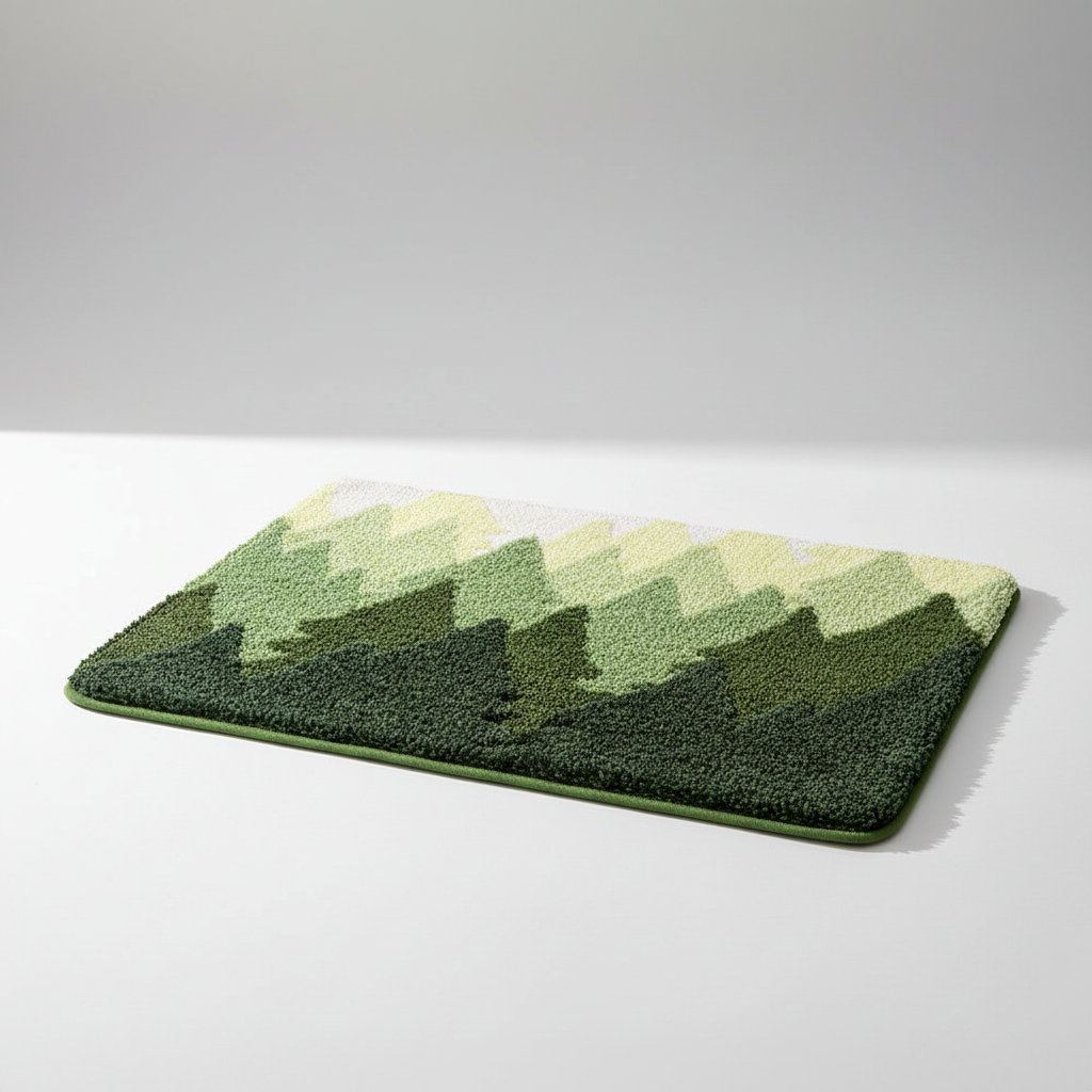 Full view of the FjordFluff cozy and absorbent plush bathroom mat, fjord-inspired design.
