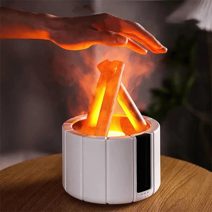 Stylish FlameMist aromatherapy diffuser with captivating flame effect, ideal for home decor and mood lighting.