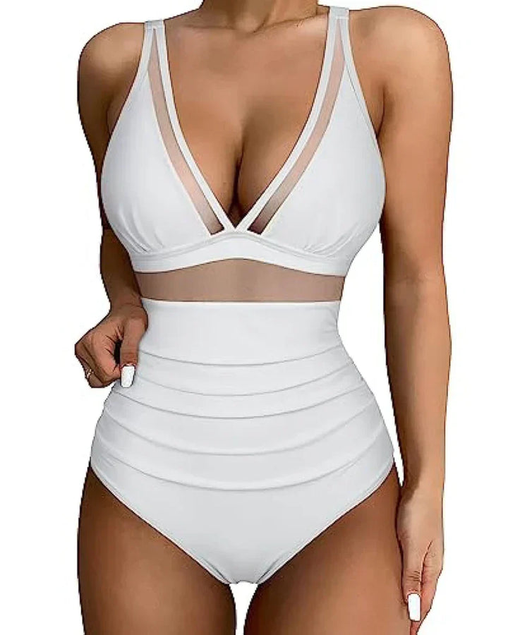 Women's adjustable swimsuit, Leona model, flattering fit for beach or pool holiday.