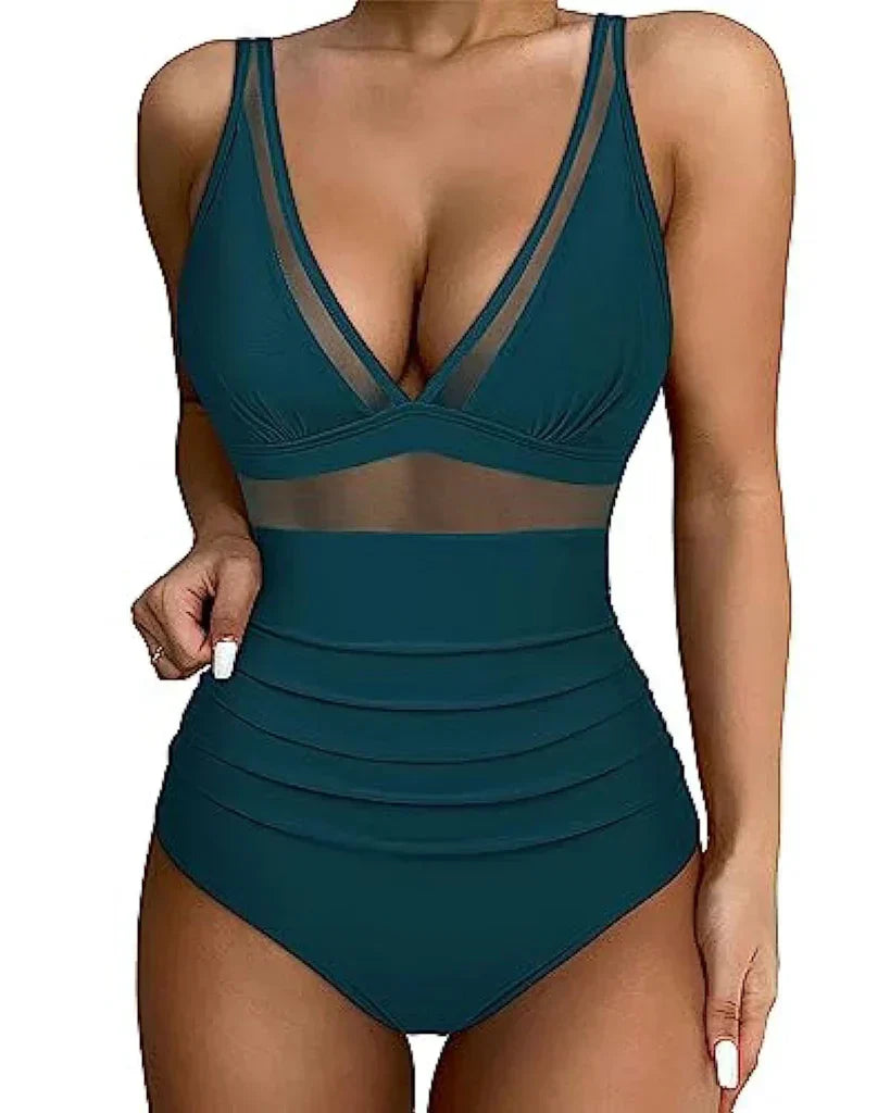 Chic women's adjustable strap swimsuit, high-cut and flattering for stylish summer swimwear.