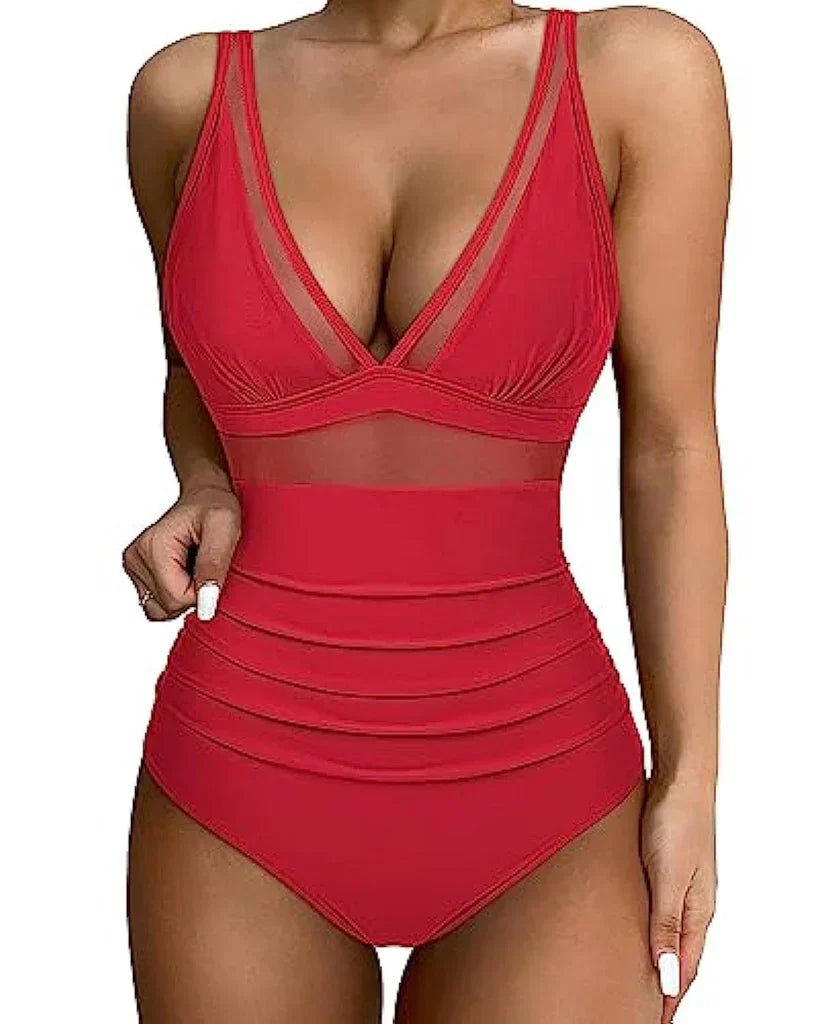 Stylish flattering women's swimsuit with adjustable straps, perfect for summer beach days.