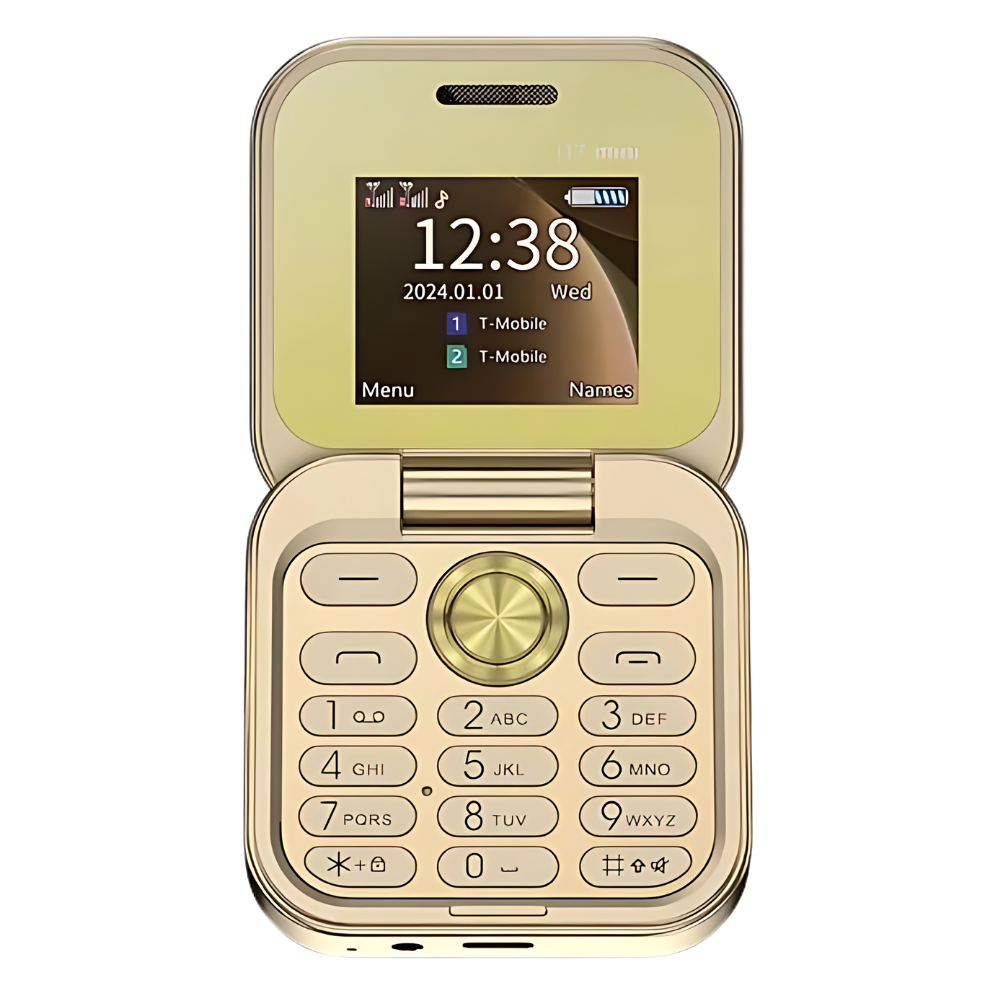 Multiple FlexFold compact dual SIM flip phones in various colors, showcasing diversity
