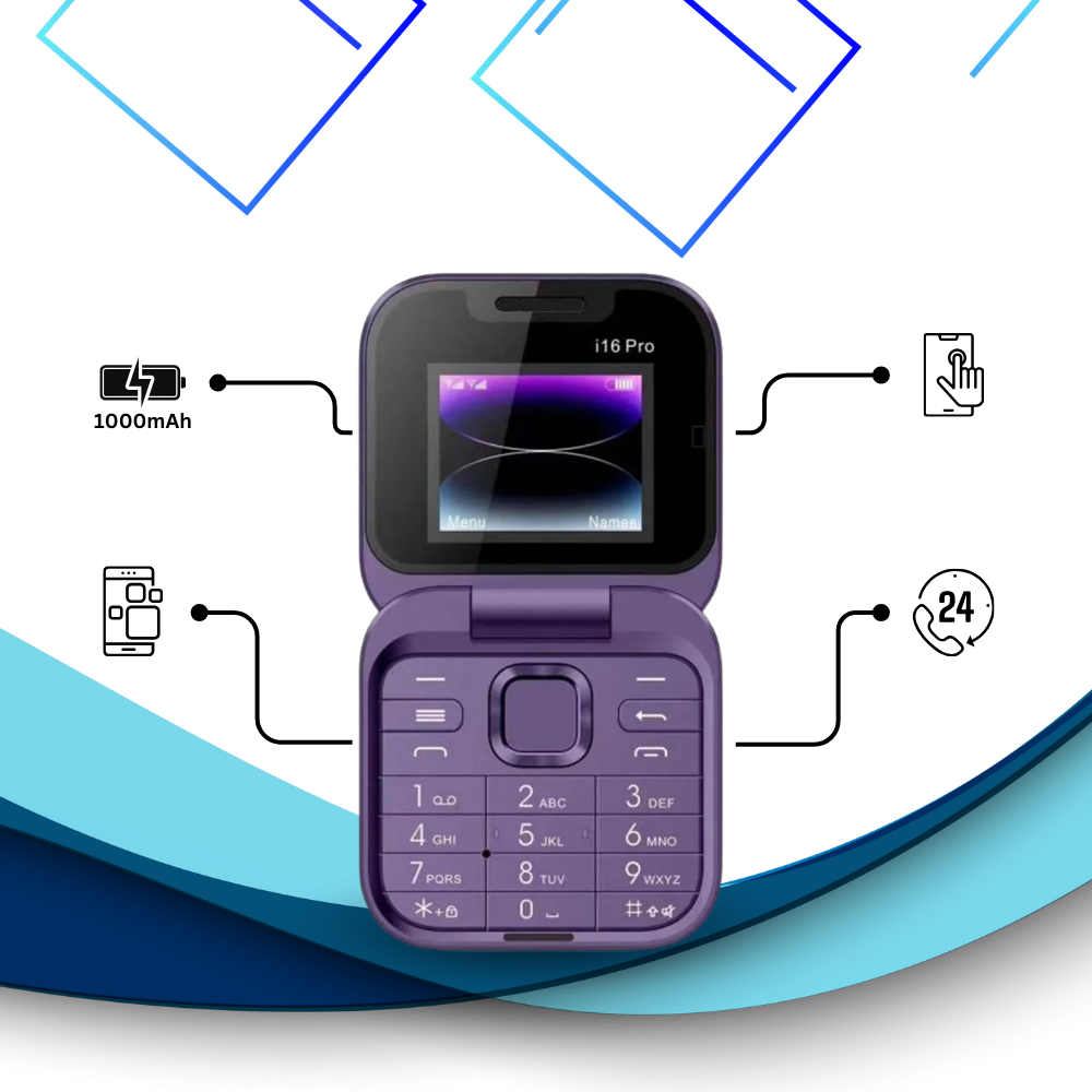 FlexFold compact flip phone's keypad in detail, clear buttons for easy dialing and navigation