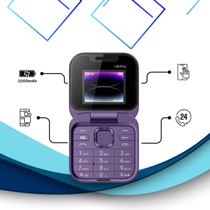 FlexFold compact flip phone's keypad in detail, clear buttons for easy dialing and navigation