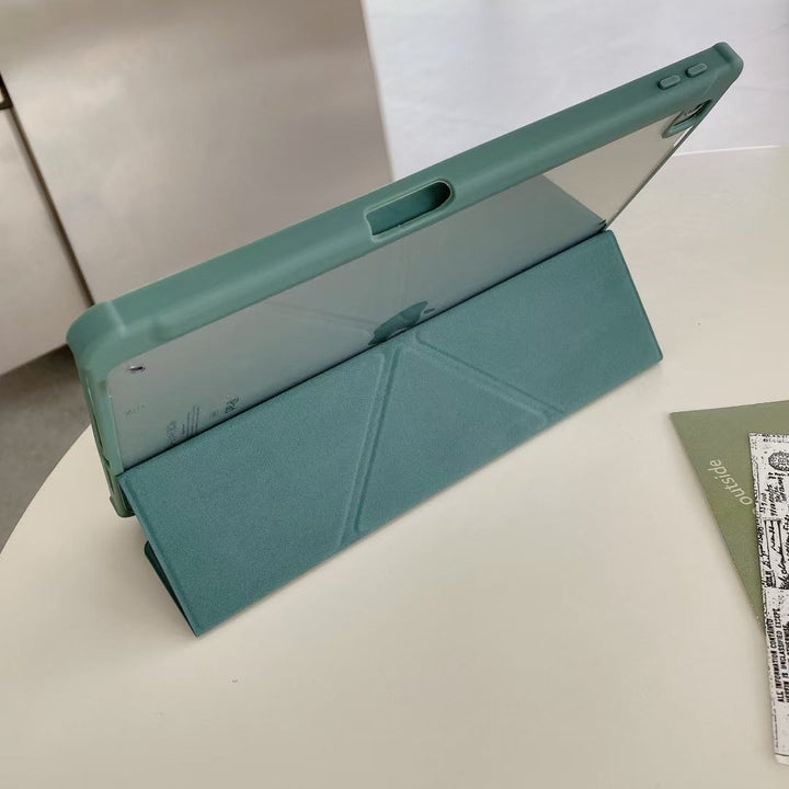Close-up of FlexFold Silicone Smart Case for iPad, highlighting the origami folds for various viewing angles