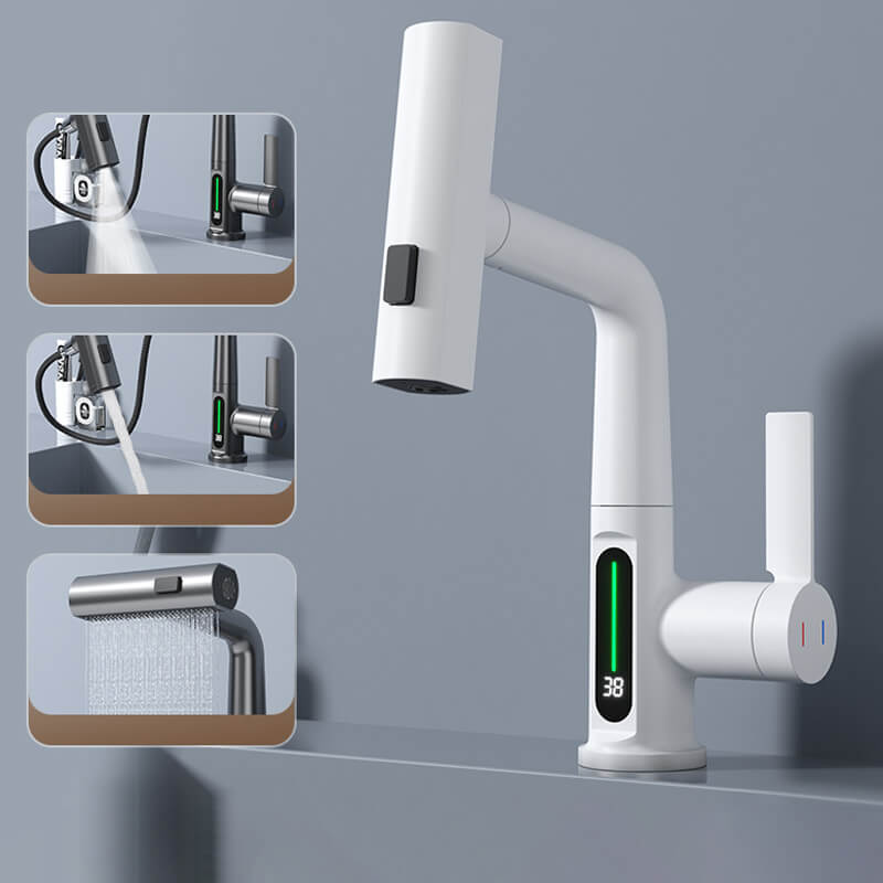 Upgrade your kitchen with this flexible water tap. Features LED temperature display & pull-down sprayer.