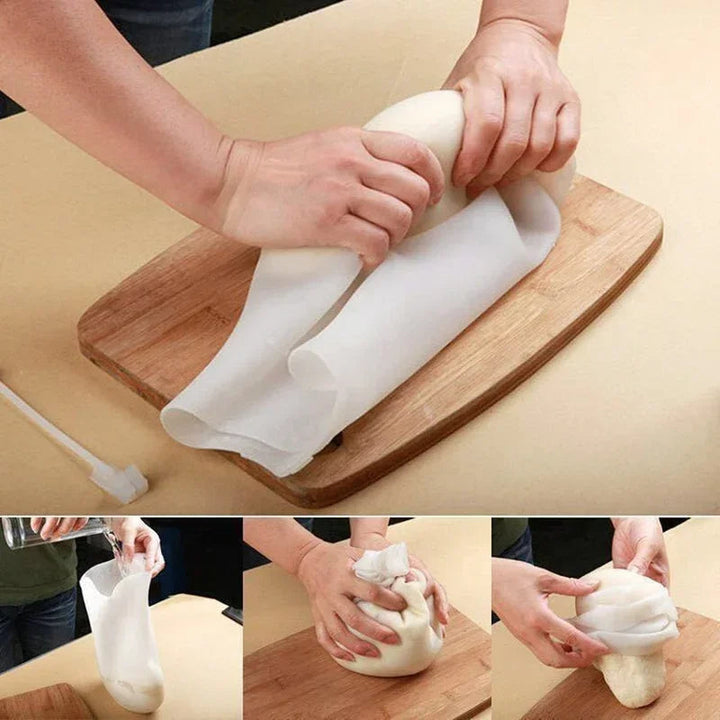 FlexiBake silicone kneading & storage bag for dough. Reusable, flexible kitchen tool for baking & food prep. Easy clean.