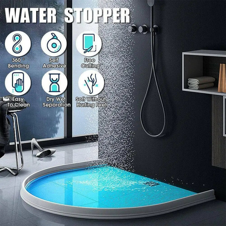 Flexible silicone water barrier, ideal for walk-in showers & bathroom thresholds.