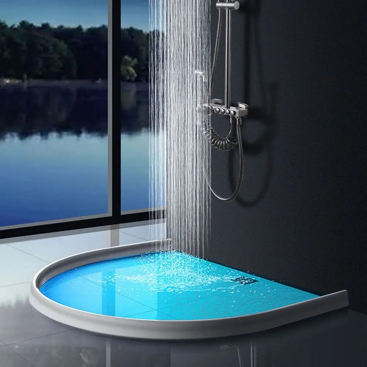 Self-adhesive silicone shower barrier, easy install for a dry bathroom floor, prevents water leaks.
