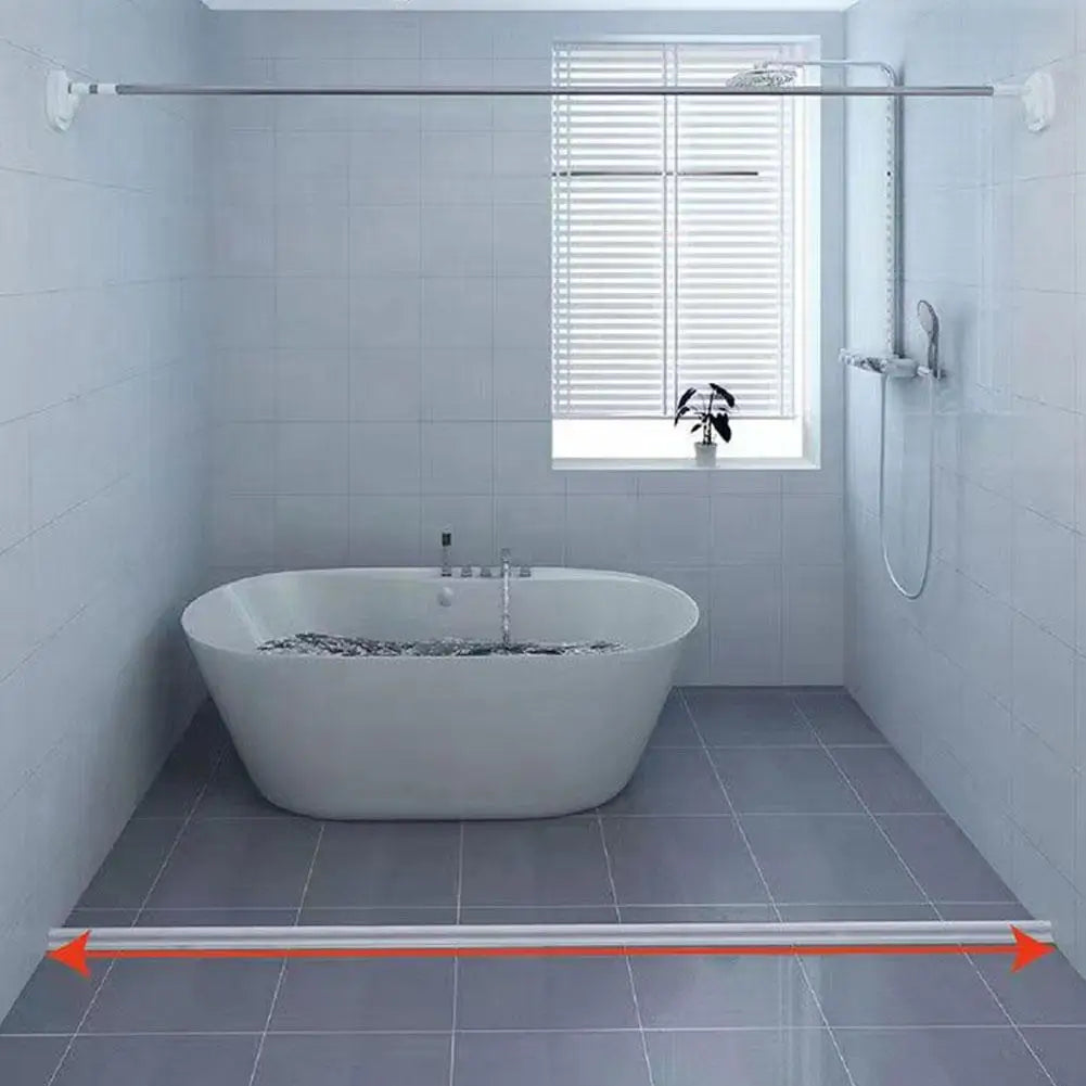 Home improvement: flexible silicone water barrier for bathroom flood prevention & dry floors.