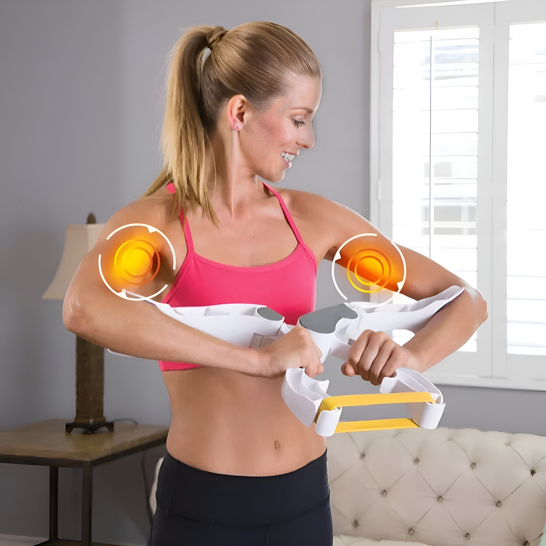 Ergonomic FlexiTone resistance trainer builds arm muscle, enhances endurance & tones for home fitness.