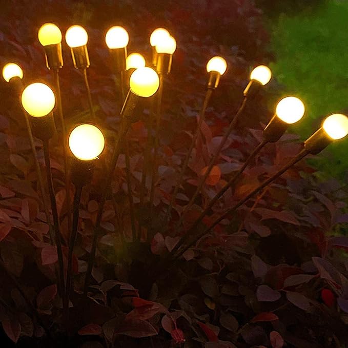 Outdoor solar lights with a gentle sway, mimicking fireflies. Perfect for garden & patio firefly glow LED decor.