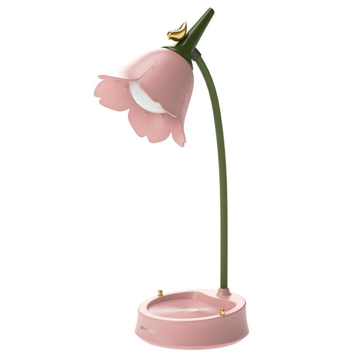 White bloemvormige bureaulamp LED, a portable touch-controlled table lamp designed for contemporary homes