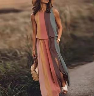 Sleeveless white maxi dress for women, vacation-ready with its flowy fabric and unique design.