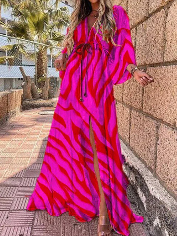 Comfortable women's printed summer dress with a flowy design, ideal for hot beach days & resort wear.