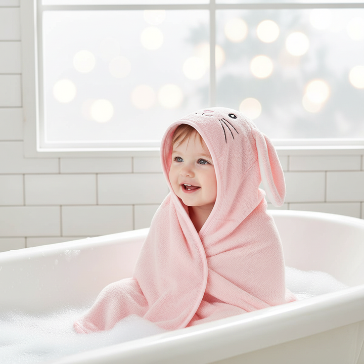 FluffyTowel hooded baby towel, soft flannel for infant bath time, essential for newborns & toddlers