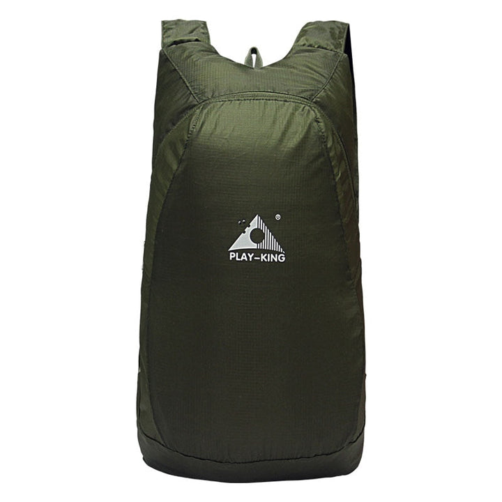 Unisex 20L daypack, folded neatly into its self-storage pouch, ready for portability.