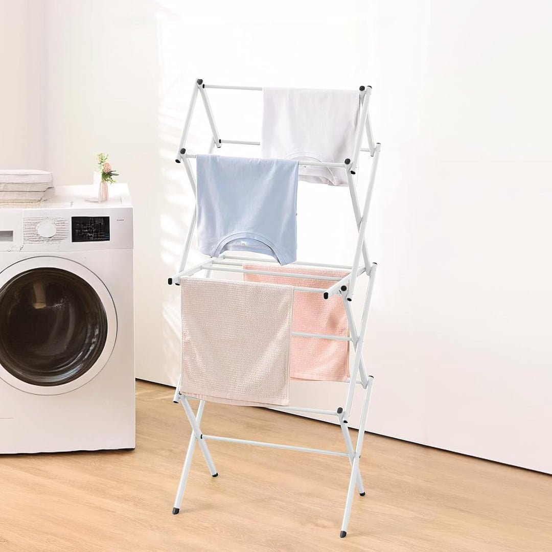 DryMate 3-tier foldable drying rack, perfect for air-drying clothes efficiently.