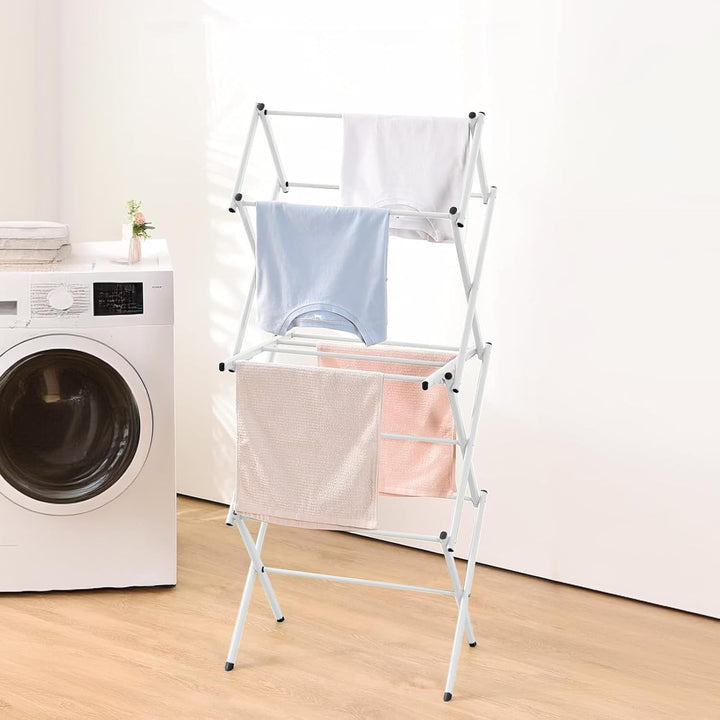DryMate 3-tier foldable drying rack, perfect for air-drying clothes efficiently.