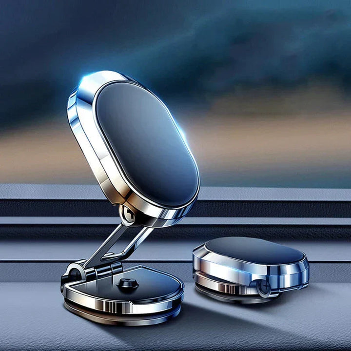 Foldable car phone holder for dashboard, ensuring hands-free universal mobile access & safe driving.