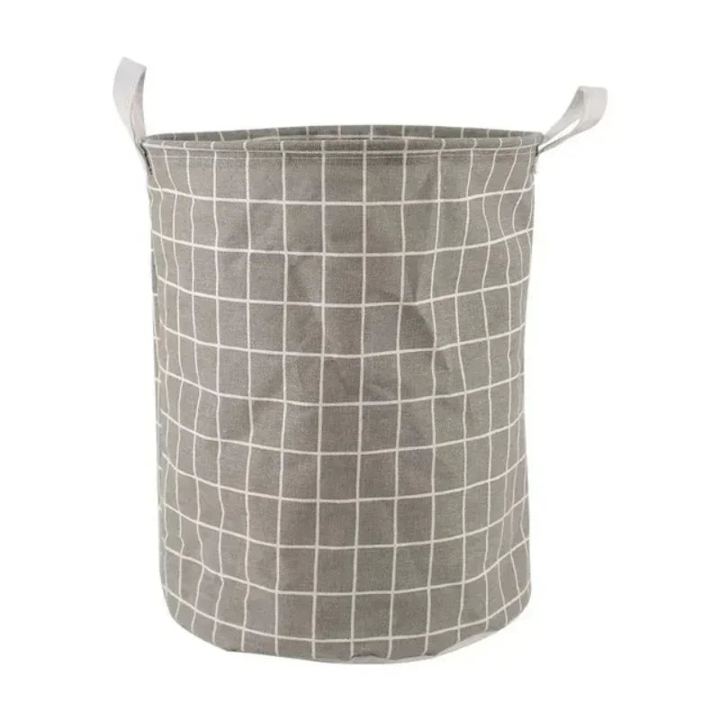 Compact foldable storage basket, cotton linen blend, perfect for small spaces and home organization.