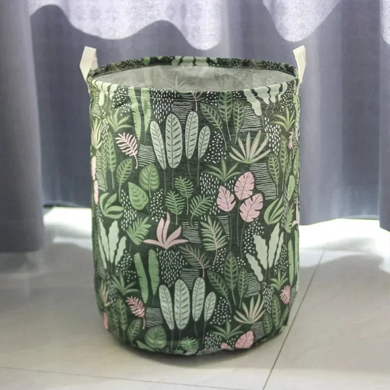 Collapsible cotton linen storage bin for laundry, toys, or home decor, space-saving design.