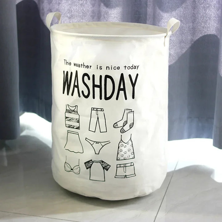 Set of two foldable storage bins in neutral tones, ideal for laundry room or bedroom organization.