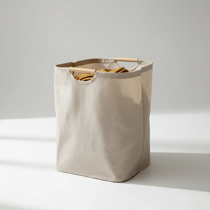Collapsible cotton linen basket, perfect as a home organizer or laundry hamper