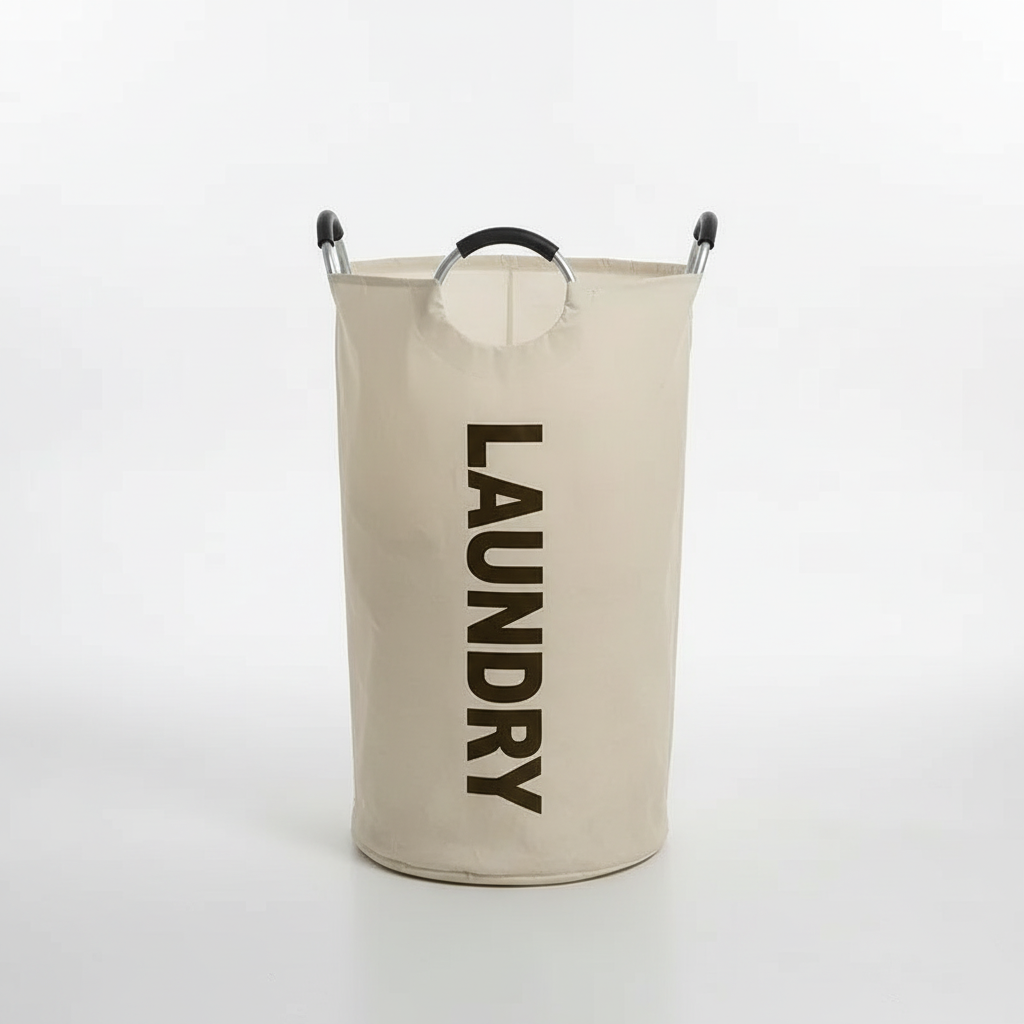 Unisex black foldable laundry basket, extra large with handles for easy transport, utility room essential.