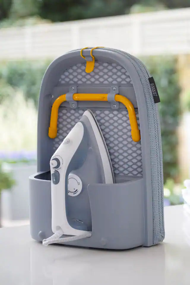 Foldable ironing board with DripLock Technology, space-saving design, for efficient garment care