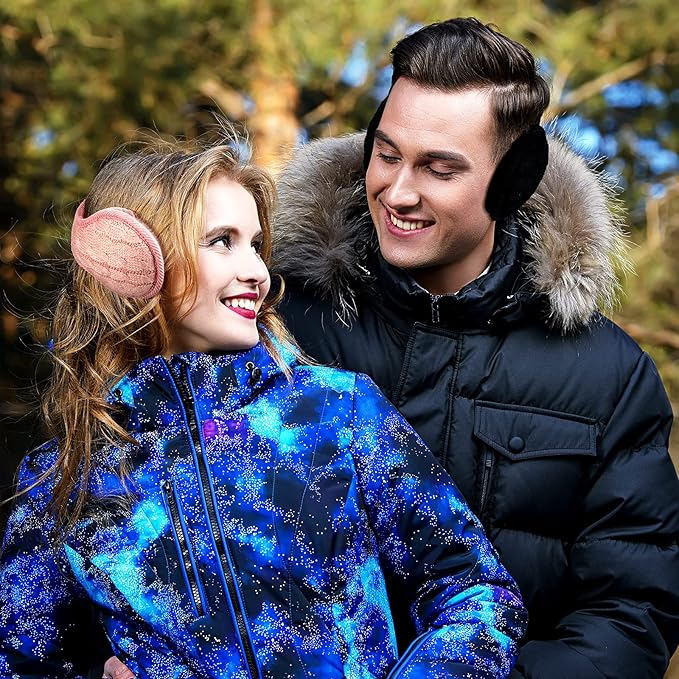 Four foldable knitted ear muffs, unisex design, essential accessories for winter sports and daily wear.
