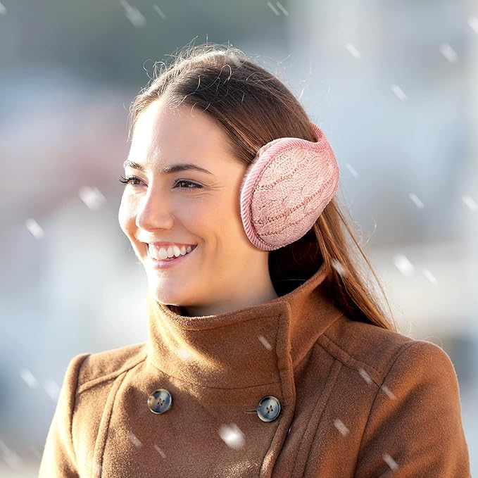 Versatile unisex knitted ear warmers (set of 4) in black, foldable for convenience in cold climates.