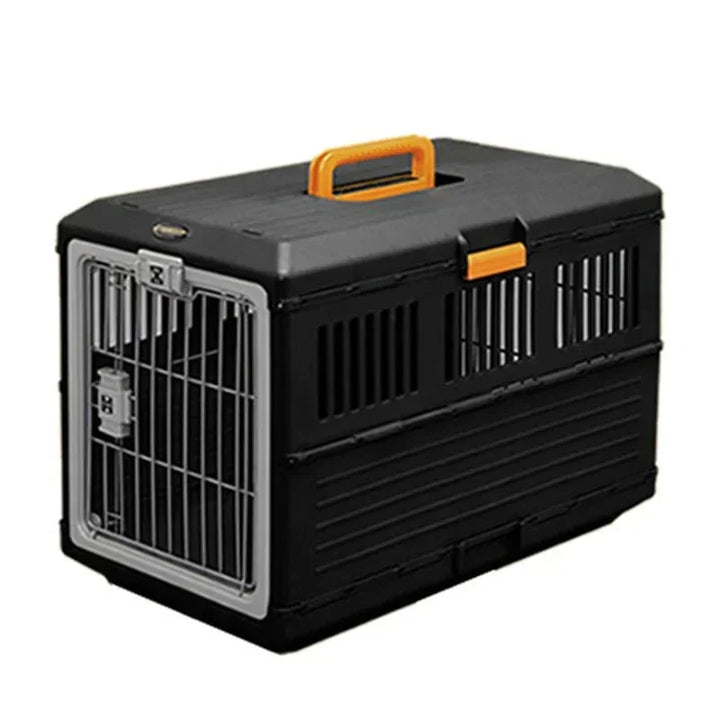 Foldable pet carrier for dogs & cats, with mesh windows, soft bedding for comfort. Ideal for travel.