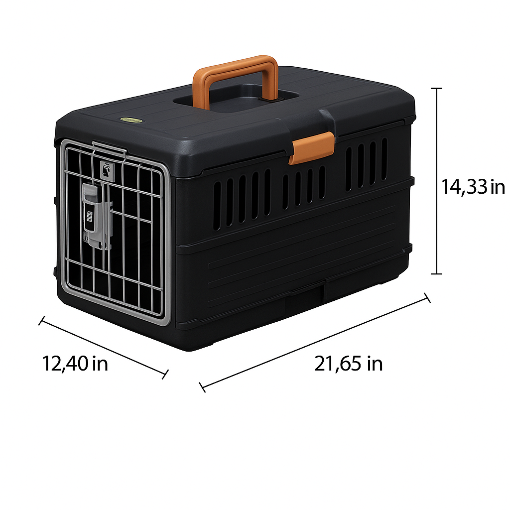 Durable foldable pet carrier, made with sturdy fabric & breathable mesh for safe dog & cat transport.