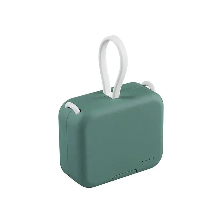 Foldable power bank, compact for travel. Universal USB charger provides portable power for devices on the go.