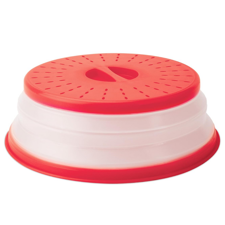 BPA-free silicone microwave splatter guard, collapsible design, red, kitchen tool