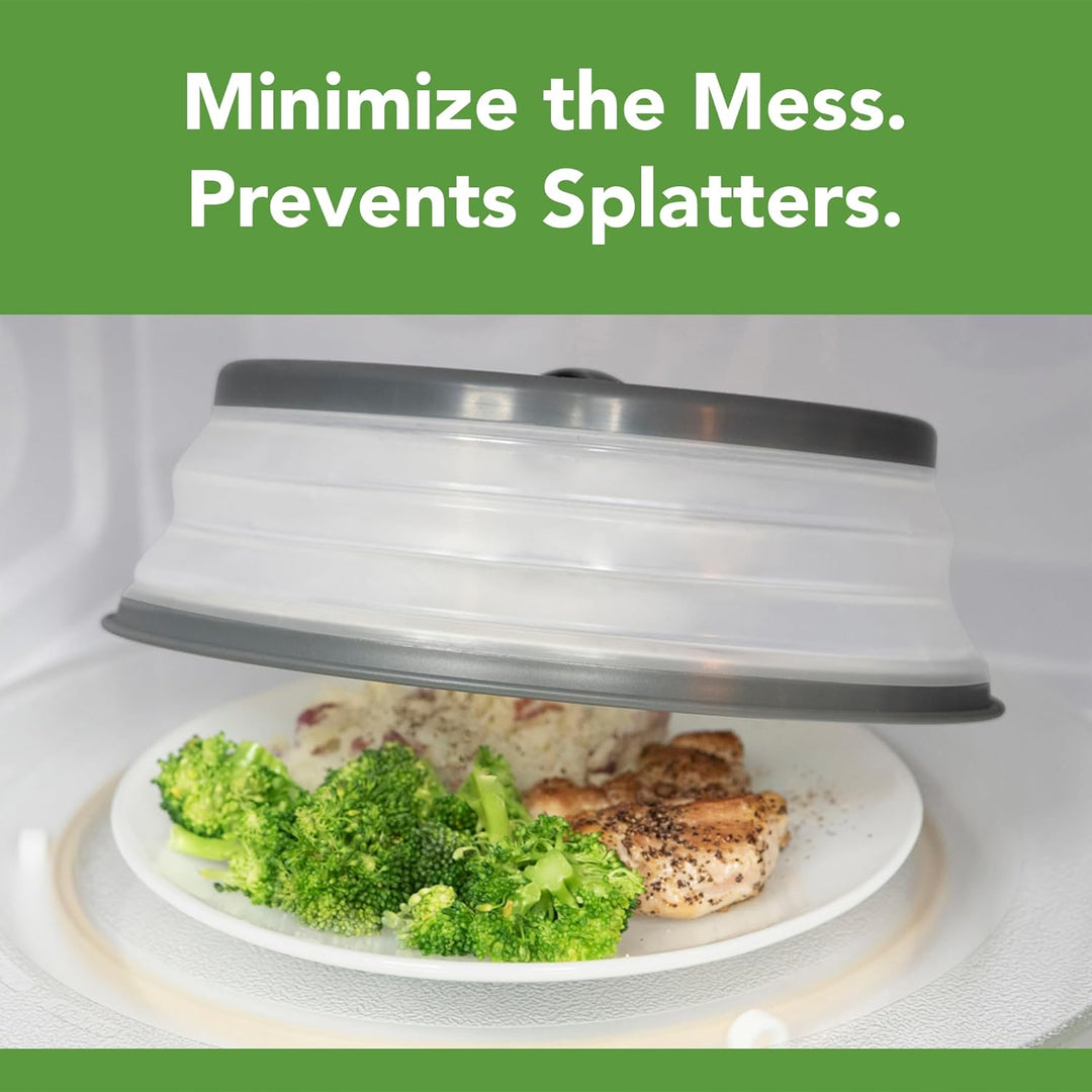 Versatile red silicone microwave splatter guard, collapsible, convenient for reheating food