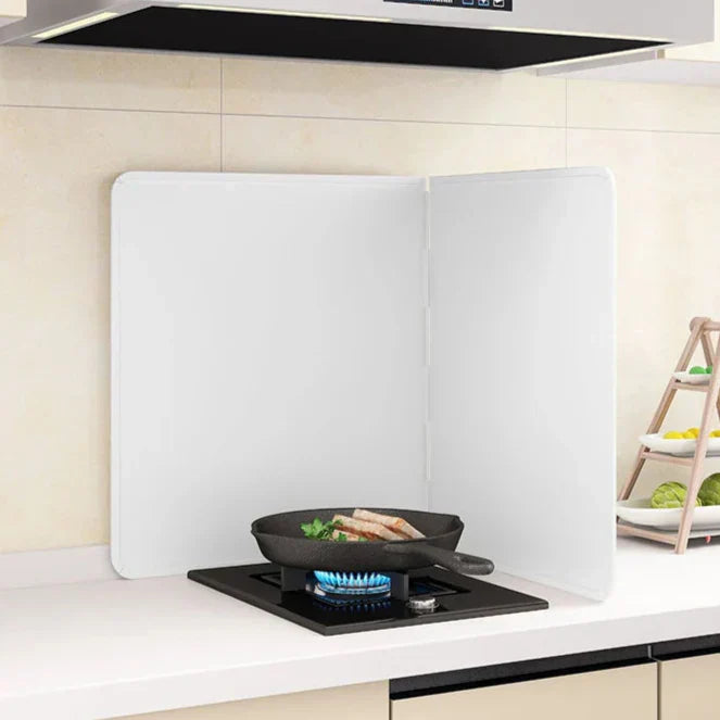 Foldable stainless steel kitchen splatter guard, 2-sided grease shield for cooking oil protection