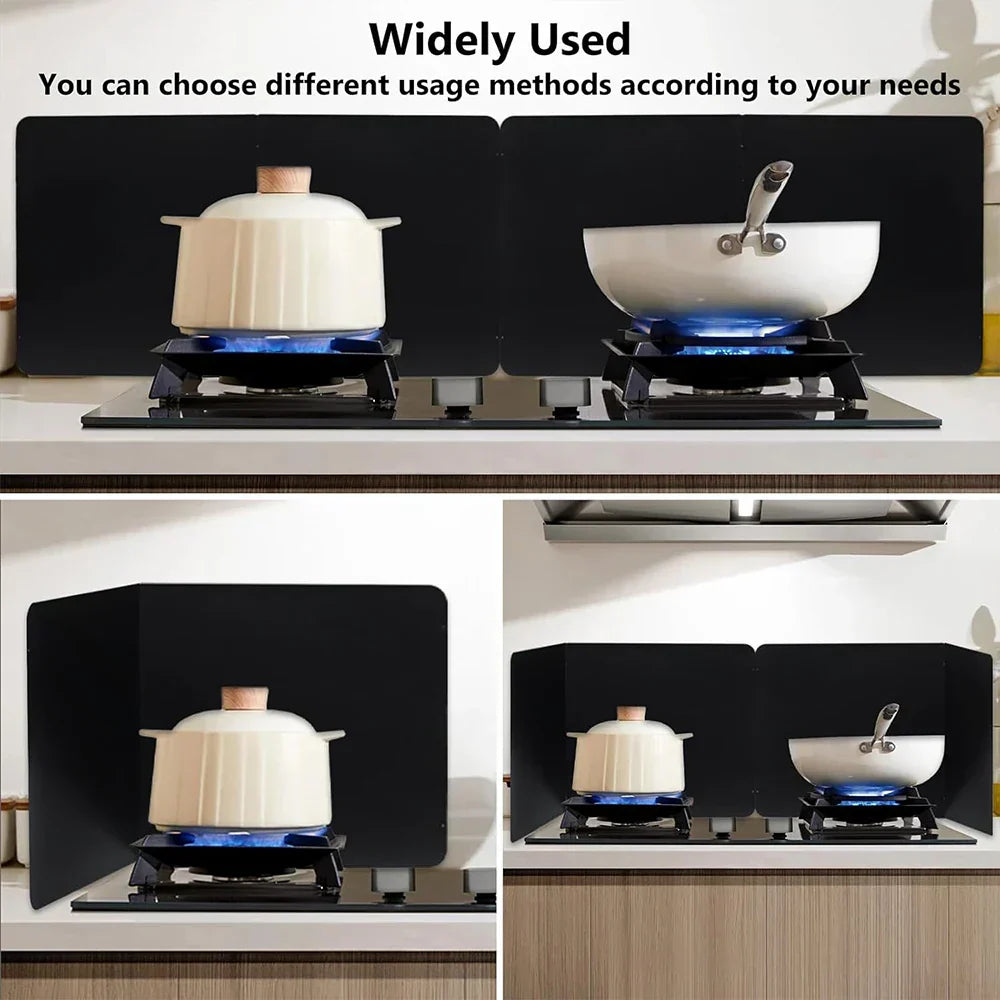 Kitchen oil splatter guard, 2-sided foldable stainless steel shield protecting cooking area