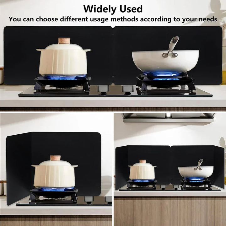 Kitchen oil splatter guard, 2-sided foldable stainless steel shield protecting cooking area