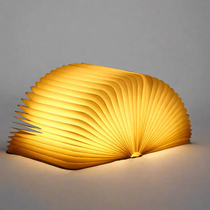 Wireless & rechargeable folding LED book lamp, warm light for versatile home decor.
