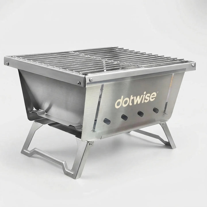 Compact folding outdoor BBQ grill for easy transport & storage. Portable charcoal grill perfect for camping trips.