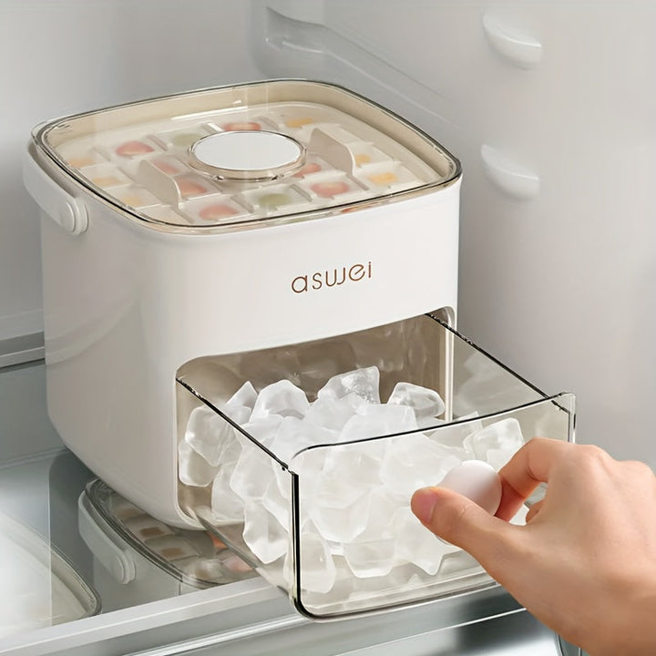 Food grade plastic ice cube tray & sphere maker, creating large cubes & balls for refreshing summer beverages.