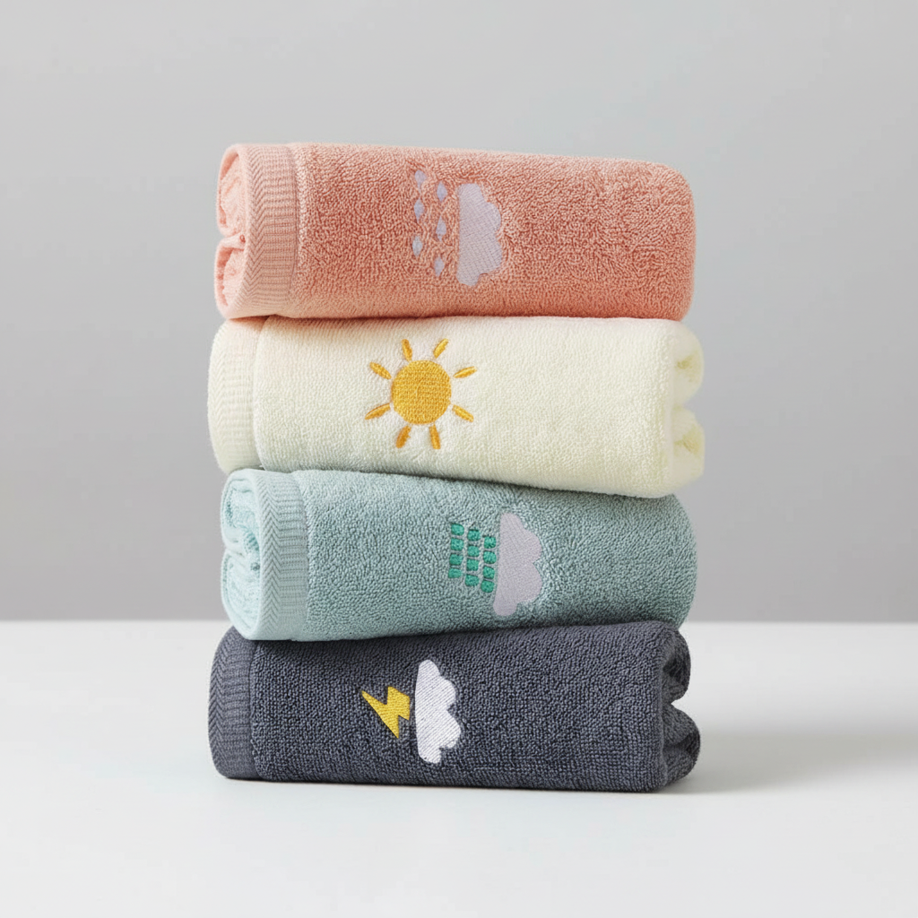 KiddoTowel 4-piece set of colorful cotton washcloths for kids' hygiene, vibrant and soft