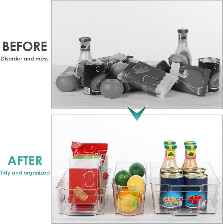 BPA-free clear storage bins for kitchen and pantry, ideal for food organization.