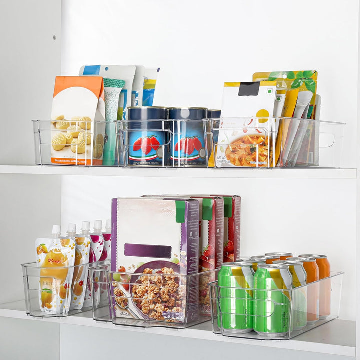 Refrigerator storage bins set, transparent design for easy viewing of contents.