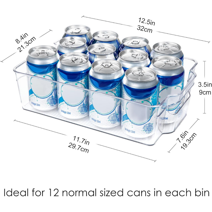 Stackable clear plastic bins, perfect for fridge, pantry, or cabinet storage.
