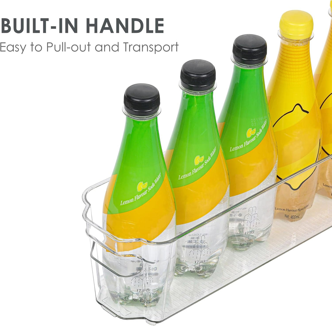 Clear fridge organizers, enhancing kitchen storage and maximizing space.