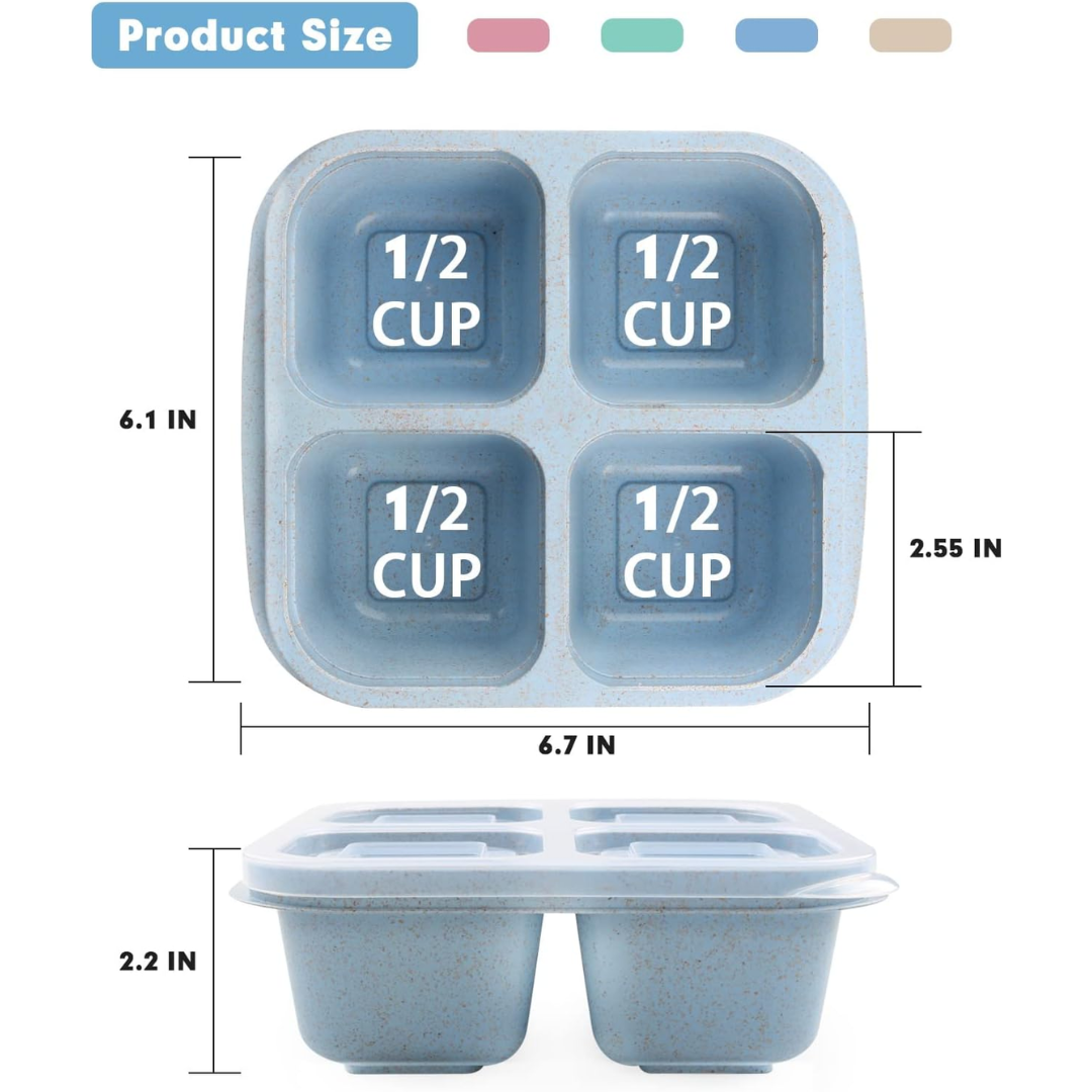 Kitchen storage set: four bento boxes with secure lids, 4 sections each